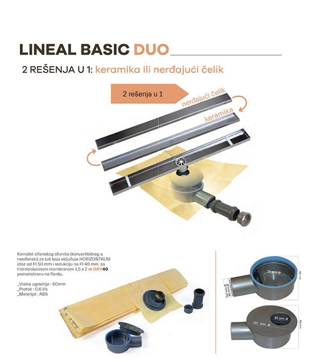 Revestech LINEAR BASIC DUO walk in kanalica inox
